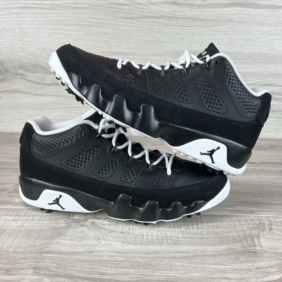 Nike Air Jordan 9 Low G Golf Cleat NGR Barons Mens Sz 8.5 Black White FN6930-001 - Picture 7 of 10